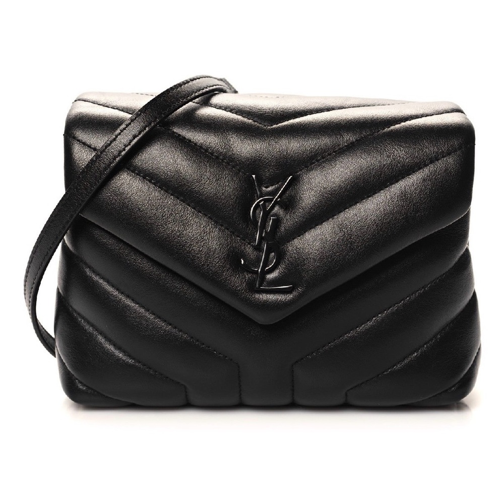 YSL Calfskin Y Quilted Monogram Monochrome Toy Loulou Crossbody Bag Black